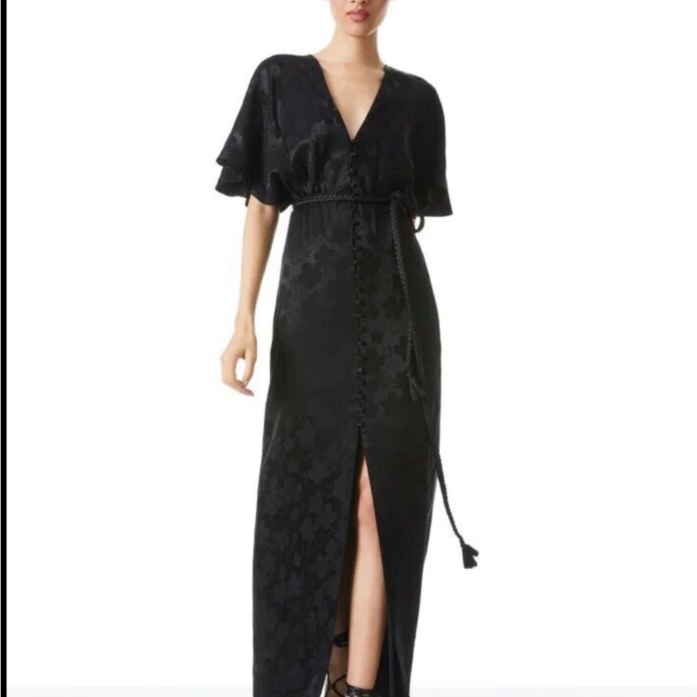 Alice + Olivia Black Wrap Ruffled Maxi Gown